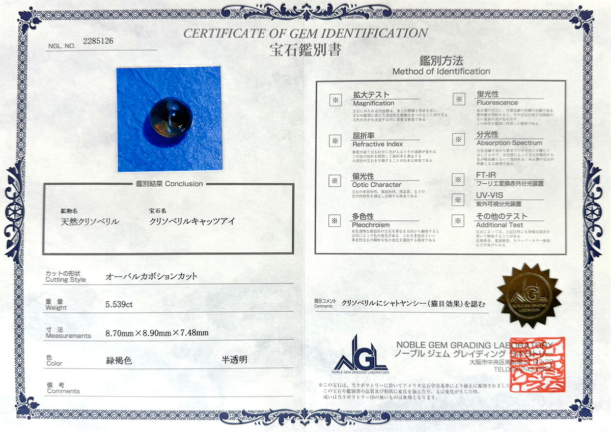 クリソベリルキャッツアイ 5.539ct ルース 宝石 裸石 クリソベリル ブラウン イエロー キャッツ ネコ ジュエリー オリジナル 制作 コレクション 誕生石 10月 記念 お守り 誕生日