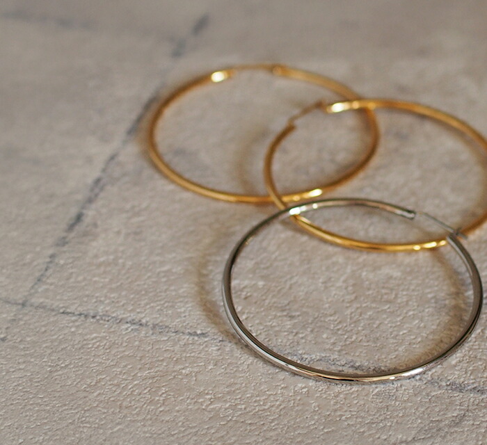 金属アレルギー ステンレス フープピアス 片耳 大ぶり 直径50mm×幅2mm ゴールド ホワイトゴールド ピンクゴールド レディース 医療用 輪っか リング ピアス プレゼント