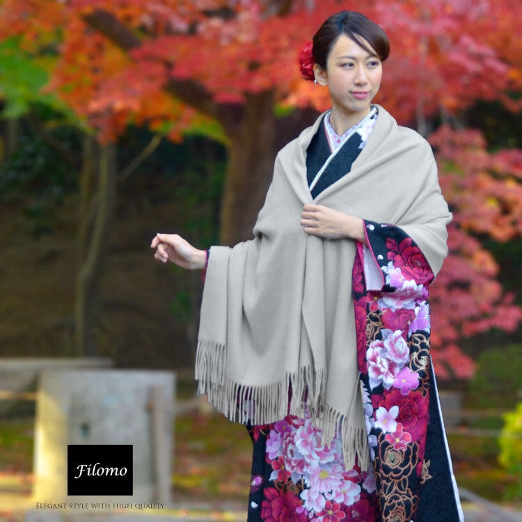 Filomo/フィローモ 着物 和装 カシミヤ ストール 大判 サイズ フリンジ付き レディース カシミヤ100％ 内モンゴル産 【名入れ刺繍可能】 厚手 秋冬 無地 マフラー レディースマフラー 母 女性 プレゼントギフト 7F (6772wasor)