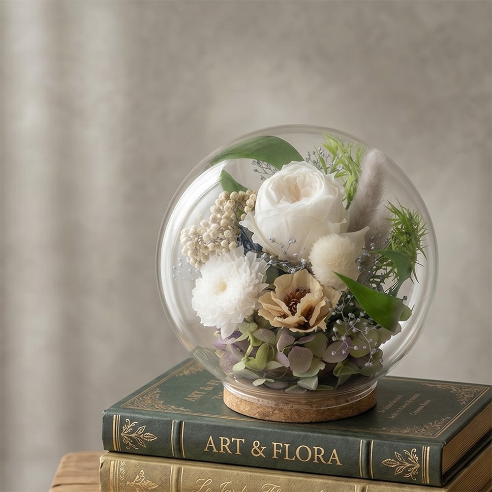 プリザーブドフラワー ガラスドーム【陽だまり〜Glass Bloom〜】｜送料無料・上品で長く飾れる花ギフト