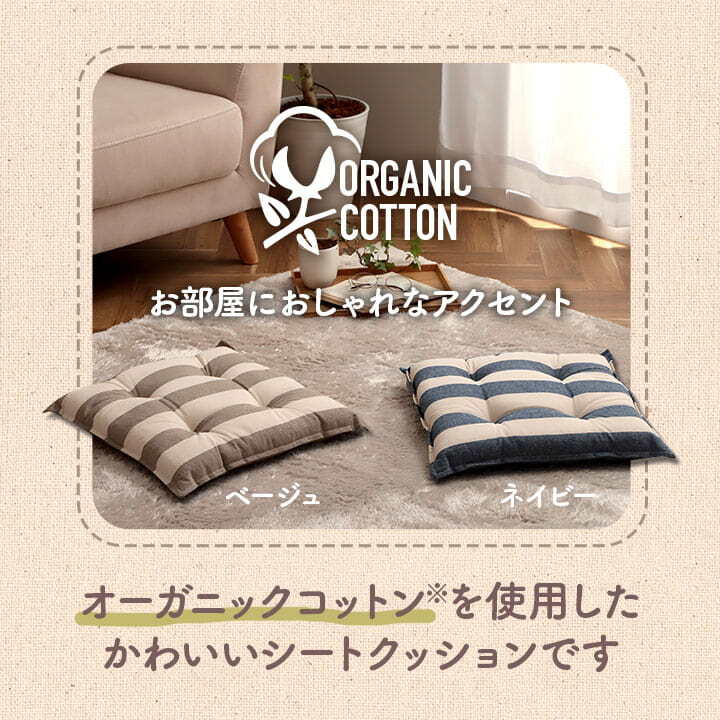 チェア 椅子 クッション シート 日本製 オーガニックコットン 綿100% ボーダー 洗える 約43×43cm