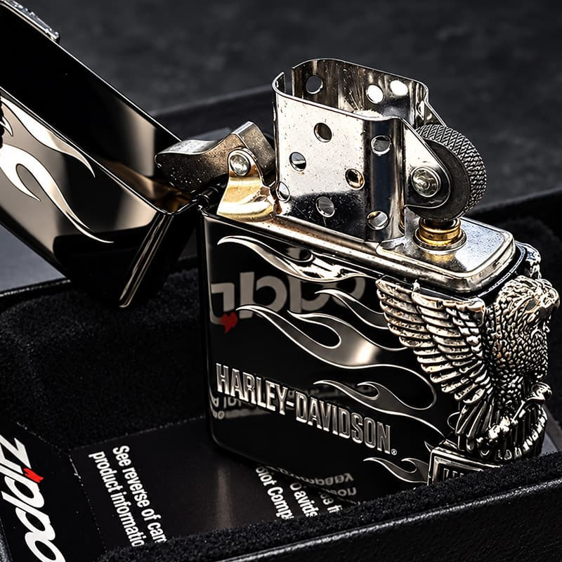 ZIPPO ハーレー ダビッドソン ジッポライター ブラック＆シルバー かっこいい ファイヤー 3面銀燻しメタル イーグル 黒銀 HARLEY-DAVIDSON 日本国内限定モデル ジッポー ギフト