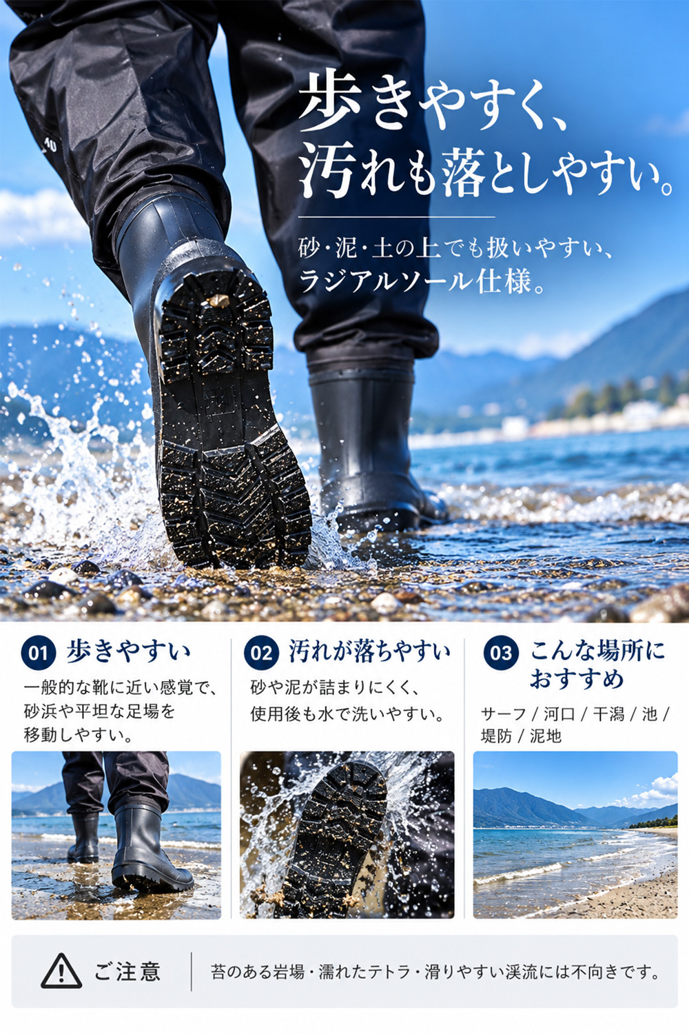 GranWalker グランウォーカー ショートブーツ チェストハイウェーダー ラジアルソール 軽量 完全防水 釣りグッズ 渓流 サーフ アウトドア用 キャンプ