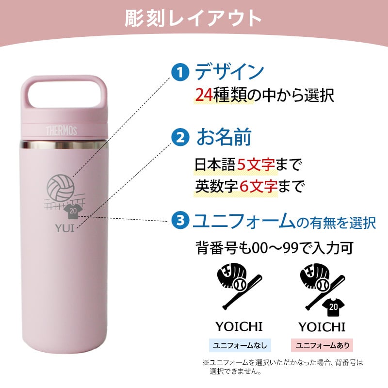 名入れ サーモス 水筒 JOX-480 JOX-360 真空断熱ケータイマグ 480ml 360ml THERMOS 保温 保冷 食洗機対応 ステンレス マグボトル 直飲み ハンドル付き 名前入り プレゼント ギフト おしゃれ ピンク ミント ベージュ 即日出荷 スポーツデザイン