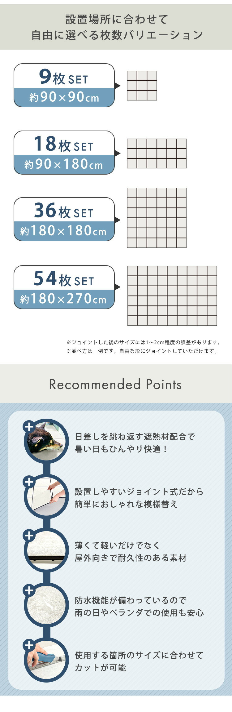 ジョイントタイル ベランダタイル 遮熱タイル 30cm角 30×30cm 日本製 置くだけ タイルデッキ デッキパネル フロアタイル 屋外用 防水 DIY 9枚 18枚 36枚 54枚 庭 バルコニー テラス 玄関 屋上 暑さ対策 省エネ おしゃれ 軽量