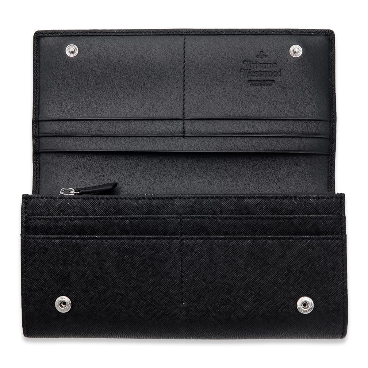 ヴィヴィアンウエストウッド 財布 長財布 メンズ レディース Vivienne Westwood 51120005 L001N LA N402 ブラック 黒 サフィアーノ 本革 小銭入れあり かぶせ フラップ オーブ ロゴ ギフト プレゼント