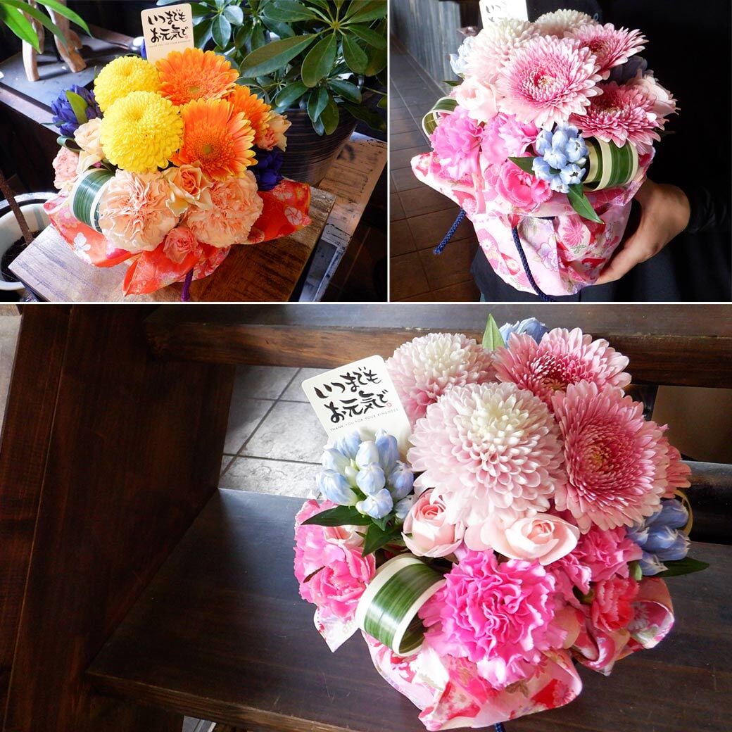 敬老の日限定 敬老の日 生花アレンジメント 花結（はなゆい）【 敬老の日 プレゼント 花 敬老の日 ギフト 風呂敷 敬老の日 メッセージ おじいちゃん おばあちゃん 60代 70代 80代 90代 孫から 贈り物 送料無料】