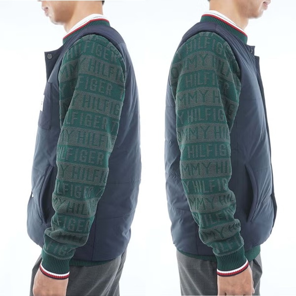 トミーヒルフィガー ゴルフ メンズ ノーカラー 中綿ベスト TOMMY HILFIGER THMA674 2026年秋冬モデル お誕生日祝い お祝い 記念品 お父さん 父の日 彼氏 男性 30代 40代 50代 60代  還暦祝い 敬老の日 人気プレゼント プレゼント