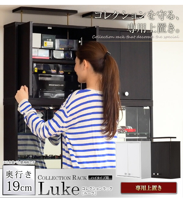 収納家具 ラック コレクション 浅型ハイタイプ専用上置き Luke ルーク 2色対応 収納棚 上置き すき間収納 隠す収納 壁面収納 天井 つっぱり 転倒防止 耐震対策 可動棚 2段 単品 木製 リビング シンプル スリム おしゃれ