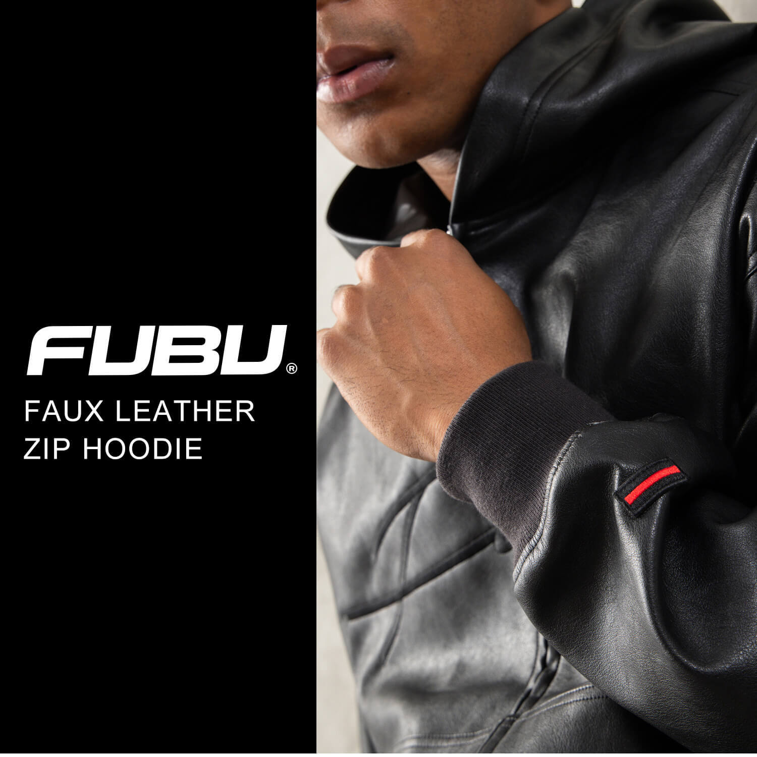 FUBU フブ レザージャケット メンズ レディース fam-62300 フェイクレザー ジップ フーディー パーカー ブルゾン 合皮 スクリプトロゴ 刺繍 ビッグシルエット ストリート ヒップホップ ダンス カジュアル M L XL XXL 2026FW Karlas