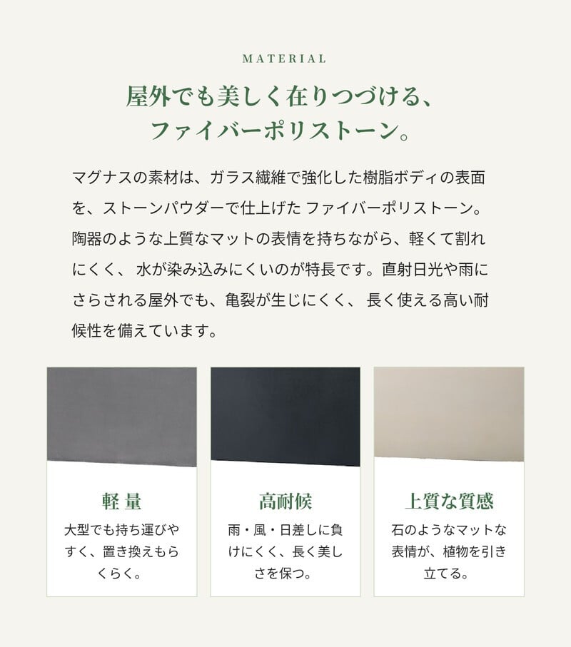 植木鉢 おしゃれ 大型 四角 角型 スクエア KONTON コントン マグナス ミドルキューブ ファイバーポリストーン 軽量 底穴あり 屋外 S M グレー ブラック ホワイト 観葉植物 多肉植物 シンボルツリー 北欧 和モダン モダン ナチュラル プランター ベランダ 玄関