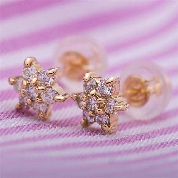 ダイヤモンド ピアス K18 イエローゴールド 0.2ct 花 フラワーモチーフ スタッドピアス 18金 ダイヤ 鑑別カード付 レディース プレゼント ギフト