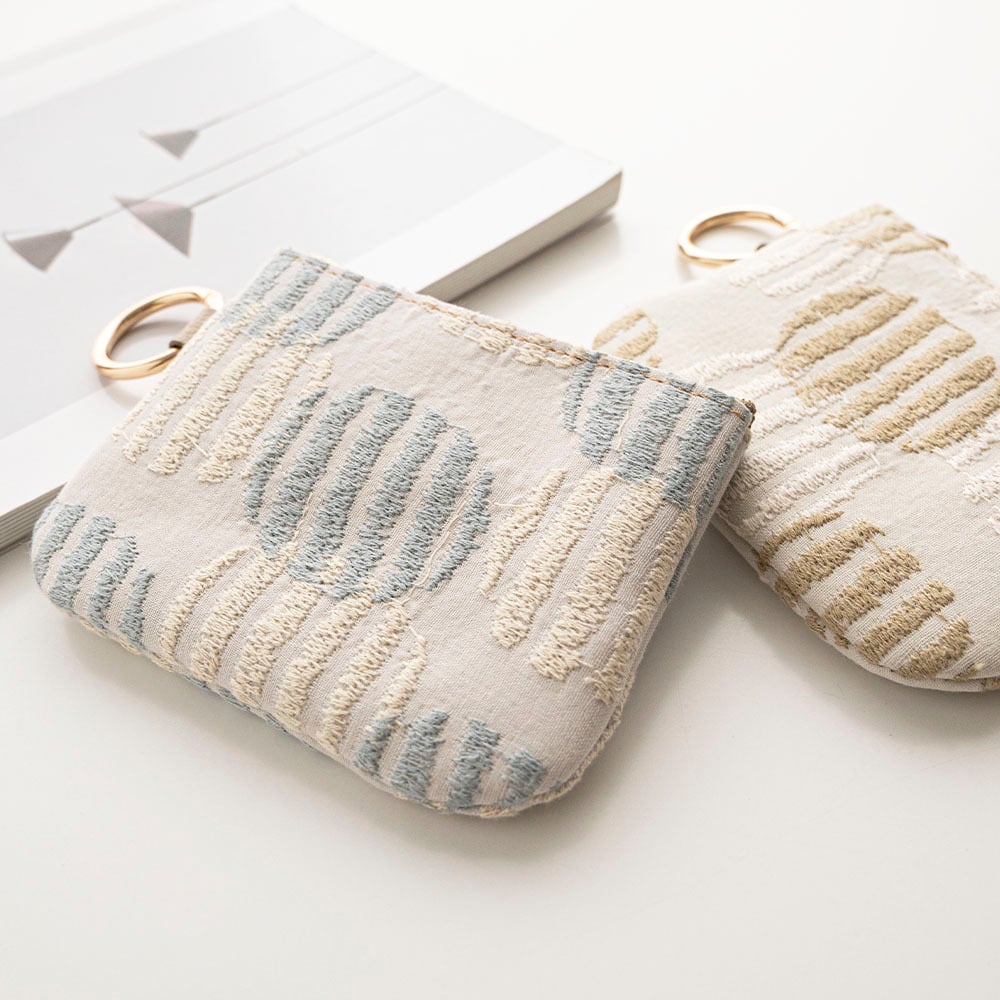 リング付きポーチ 【 北欧 サークルストライプ 刺繍 】 全面 ミニポーチ 小物入れ ドット