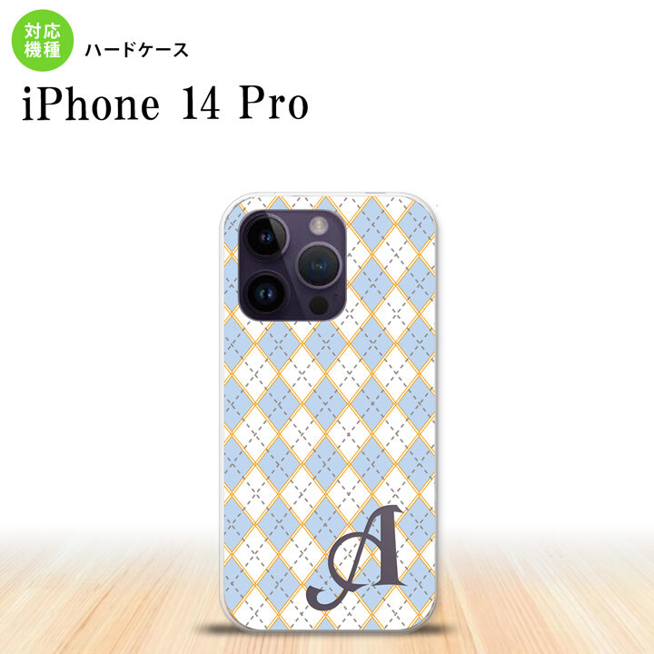 iPhone14 Pro iPhone14 Pro スマホケース 背面ケース ハードケース アーガイル 青 グレー +アルファベット 2022年 9月発売 nk-i14p-1413i