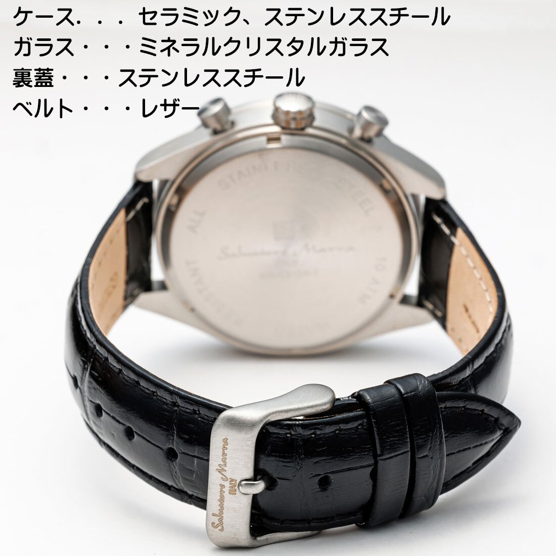 【送料無料】（お取り寄せ）腕時計 メンズ Salvatore Marra サルバトーレマーラ クロノグラフ 10気圧防水 レザーベルト SM23104-SSBK 本革レザー 高級感 ブランド 人気 シンプル ウォッチ カジュアル フォーマル 誕生日[SM23104-SSBK]