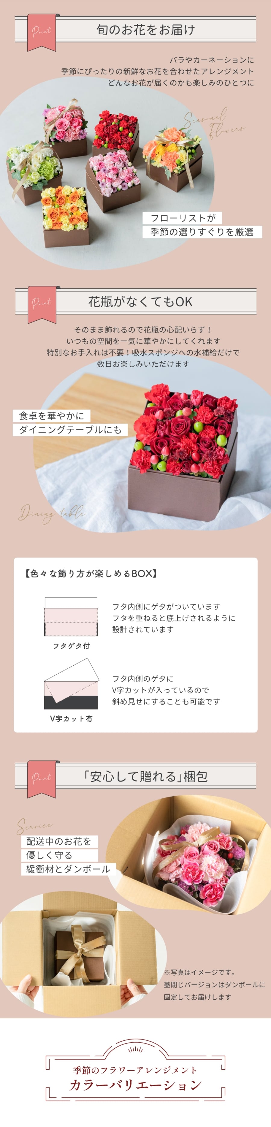 <季節のお花おまかせ>フラワーギフトボックスアレンジメント　リボン付き　 そのまま飾れる 生花 花市場から直送  父の日 お祝い お誕生日 結婚祝い フラワーボックス バラ カーネーション かわいい おしゃれ 女性 ギフト プレゼント 即日発送 手提げ付き  メッセージカード無料