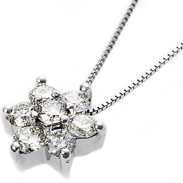 ダイヤモンド ネックレス 0.3ct K18 ホワイトゴールド フラワー ペンダント 花 モチーフ ジュエリー レディース アクセサリー 鑑別カード付き 18金