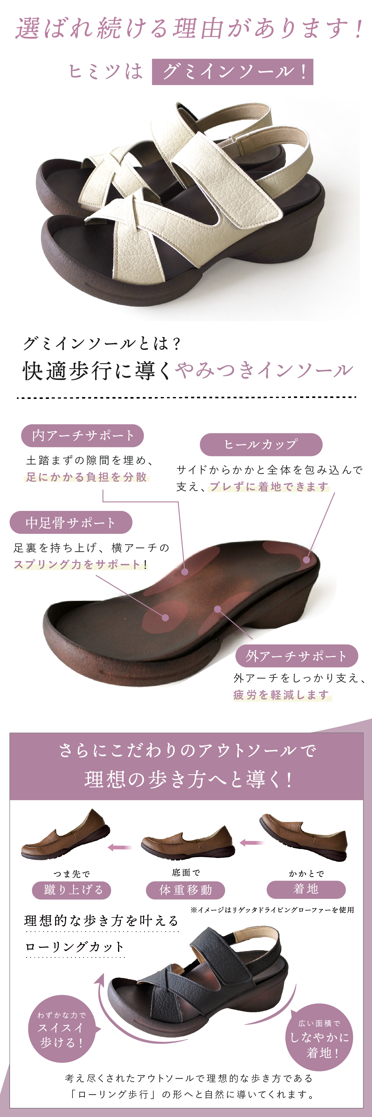 レディース サンダル リゲッタ R2682 グミサンダル Re:getA グミソール グミインソール バックベルト ウェッジソール 軽量 歩きやすい ゆったり 幅広 甲高 疲れにくい 履きやすい おしゃれ かわいい シンプル 日本製 女性 母 妻 彼女 誕生日 母の日 プレゼント ギフト