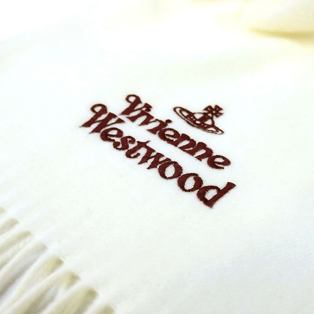 ヴィヴィアン ウエストウッド マフラー レディース メンズ ウール100％ ホワイト 白 オーブ ロゴ刺繍 冬 誕生日 記念日 クリスマス プレゼント ギフト 母 父 彼氏 彼女 友達 Vivienne Westwoo 成人 卒業 入学