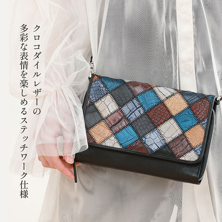 お財布 ショルダーバッグ ポシェット クロコダイル スマホ 入る 横型 レディース お財布ショルダー お財布ポシェット ミニバッグ ショルダー 牛革 革 小さめ 小さいバッグ バッグ お財布バッグ 斜め掛け ギフト プレゼント 4FA (06001255r)