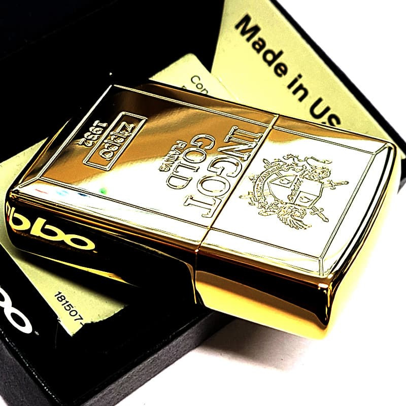 ZIPPO ライター インゴット ゴールド ジッポ 鏡面仕上げ 彫刻 かっこいい 金タンク 高級 金塊 おしゃれ メンズ ギフト プレゼント