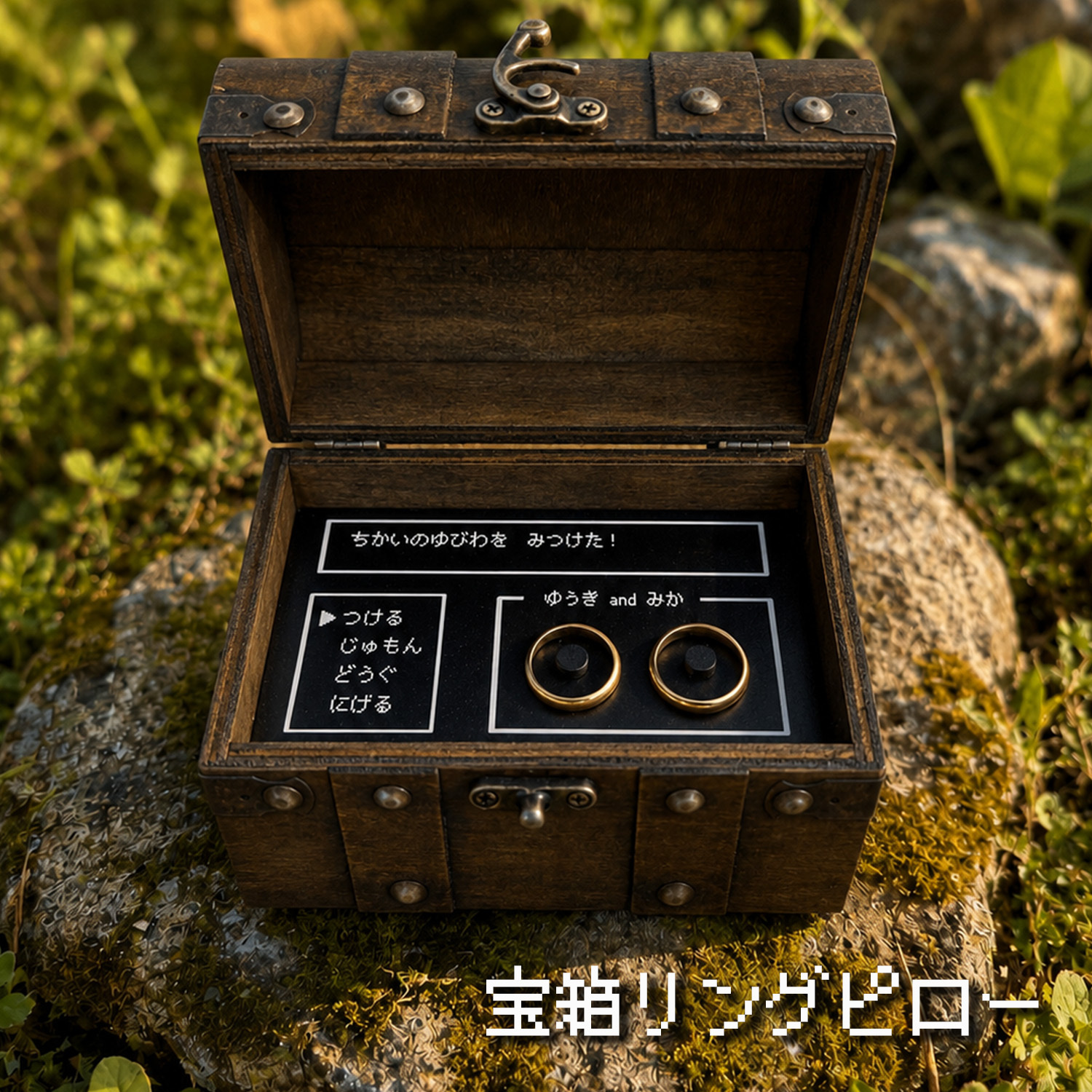 【宝箱リングピロー】リングピロー 宝箱 リングボックス 結婚式 ウェディング リングボーイ リングガール ゲーム風 名入れ プレゼント ギフト プロポーズ サプライズ 婚約指輪 結婚祝い ウェルカムスペース 個性的 変わった 面白い アンティーク おしゃれ かわいい