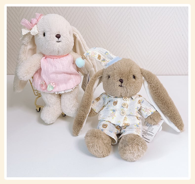 27CM うさぎ ぬいぐるみ ロングイヤー 着せ替え風 6種類 ドレス パジャマ オーバーオール ふわふわ アニマル 人形 かわいい インテリア おもちゃ 子供 女の子 誕生日 プレゼント ギフト