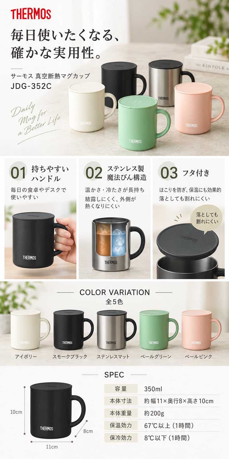 【名前入り ハンカチとマグカップのギフトセット】サーモスマグカップ JDG-352 と今治ハンカチタオル 【ラインネーム】のギフトセット メッセージカード 7色×14色 25cm×25cm刺しゅう入りタオル 誕生日 還暦祝い 退職祝い