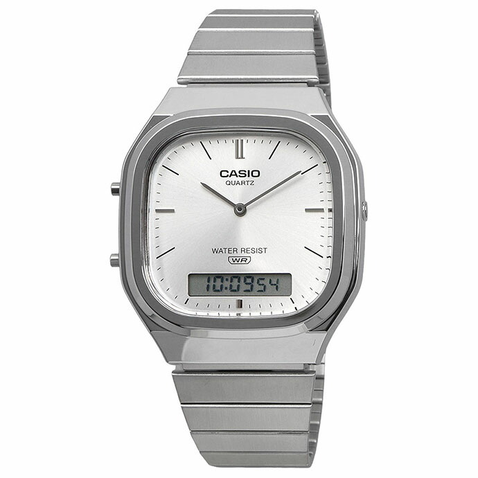 CASIO カシオ アナデジ ANA-DIGI クオーツ 腕時計 Edgy Collection AQ-240E-7A ユニセックス デュアルタイム シルバー 海外モデル [並行輸入品]