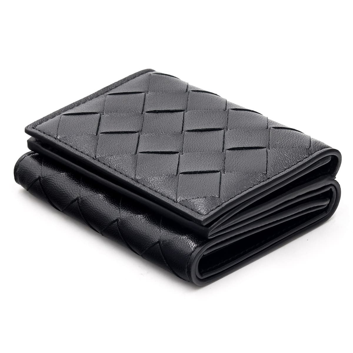 ボッテガヴェネタ BOTTEGA VENETA 三つ折り財布 イントレチャート メンズ レディース ブラック 黒 ミニ財布 小銭入れ付き カード入れ6つ ラムレザー 本革 スナップボタン 609285 V3UH1 8803