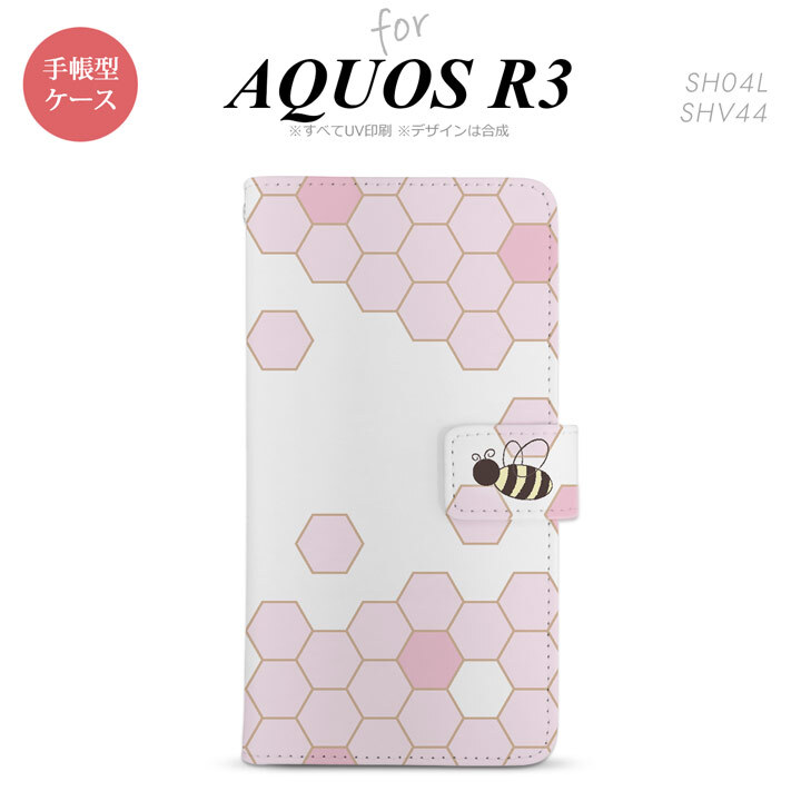SH-04L/SHV44 AQUOS R3 手帳型スマホケース カバー ハニー クリア ピンク  nk-004s-r3-dr1687