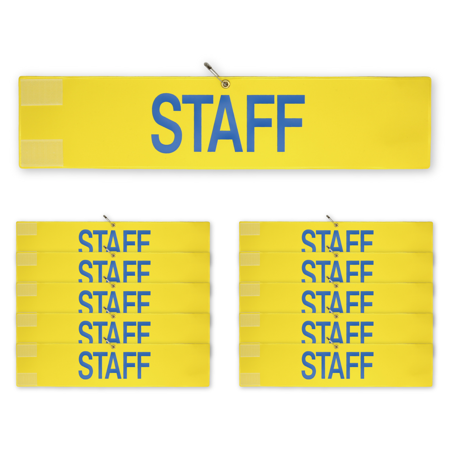 【送料無料】腕章 スタッフ ブルー 10枚セット 日本製 マジックテープ 安全ピン付き イベント 学校 STAFF