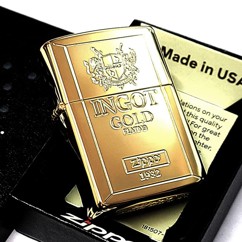 ZIPPO ライター インゴット ゴールド ジッポ 鏡面仕上げ 彫刻 かっこいい 金タンク 高級 金塊 おしゃれ メンズ ギフト プレゼント