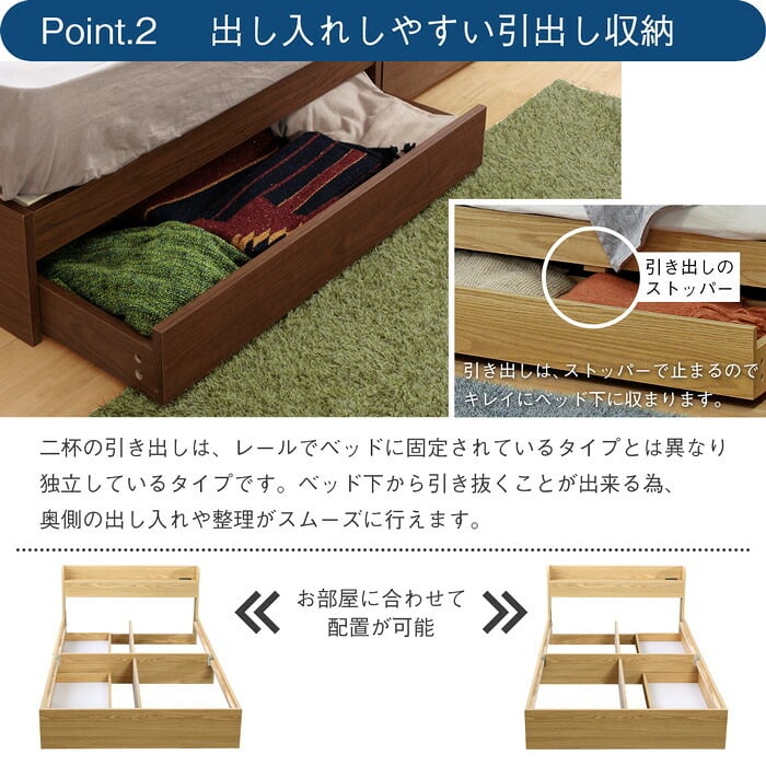 ベッド 寝具 マットレスセット 棚付き 引き出し収納 両面マットレス 収納付き チェスト ダブル 引出し 収納 棚 コンセント付 リバーシブル フレーム マット 収納付きポケットコイル ベット コイルマットレス セミダブル