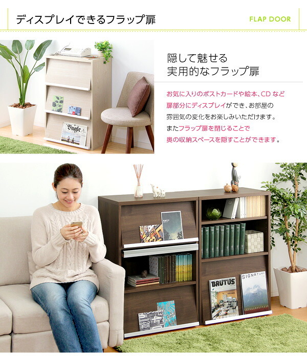 収納家具 ラック DEALS-ディールズ- フラップ扉3枚タイプ DS60-F3--WAL ウォールナット ホームテイスト ディスプレイ シリーズ 本棚 ブック フラップ フラップチェスト
