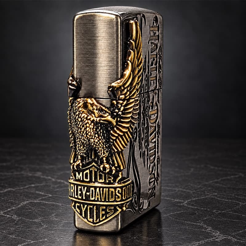 ジッポライター ハーレーダビッドソン ZIPPO かっこいい アンティーク シルバー＆ゴールド 金銀 古美仕上げ 3面メタル 鷲 日本国内限定モデル メンズ ギフト