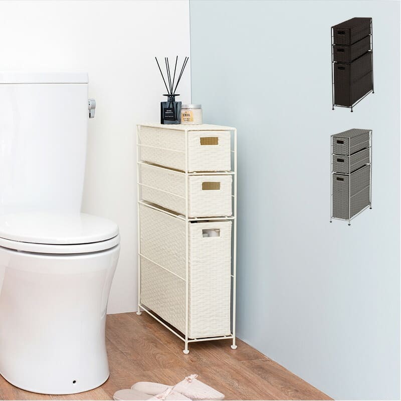 トイレットペーパーホルダー 幅16.5cm ホワイト ダークブラウン グレー トイレ トイレ収納 トイレットペーパー 隙間収納 隙間 収納 超スリム バスケット3個 おしゃれ スリム 縦型 サニタリー RTR-2429
