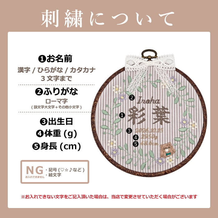 命名書 刺繍 刺しゅう おしゃれ 男の子 女の子 フレンチガーリー ストライプ くま テディベア ブラウン 丸型 メモリアル刺繍フレーム オーダー 名前 箱 かわいい 可愛い 送料無料 名前旗 命名式 ベビー 名入れ お七夜 お宮参り 100日記念 七五三 節句 誕生日 出産祝い 英語