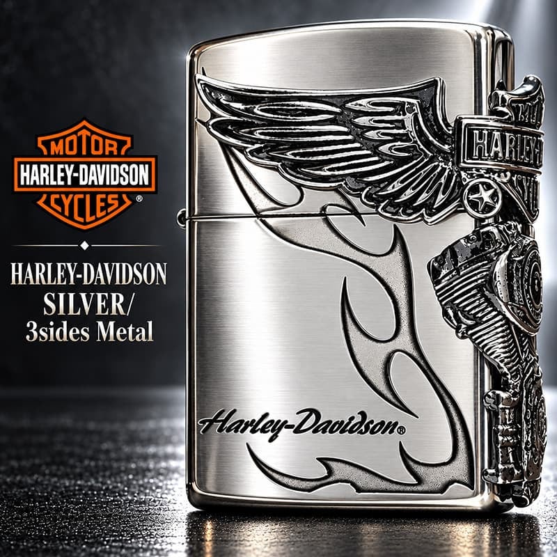 ZIPPO ハーレー ダビッドソン ジッポライター シルバー燻し 大型3面メタル 彫刻 かっこいい 日本限定モデル おしゃれ ウィング メンズ ギフト プレゼント