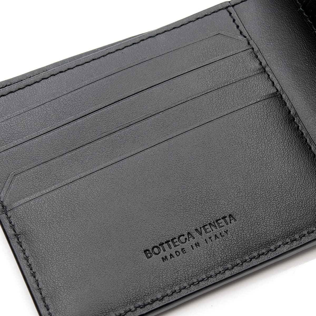 ボッテガヴェネタ 二つ折り財布 イントレチャート メンズ レザー コンパクト財布 カード入れ8か所 ブラック 黒 BOTTEGA VENETA 796966 V69G1 8803