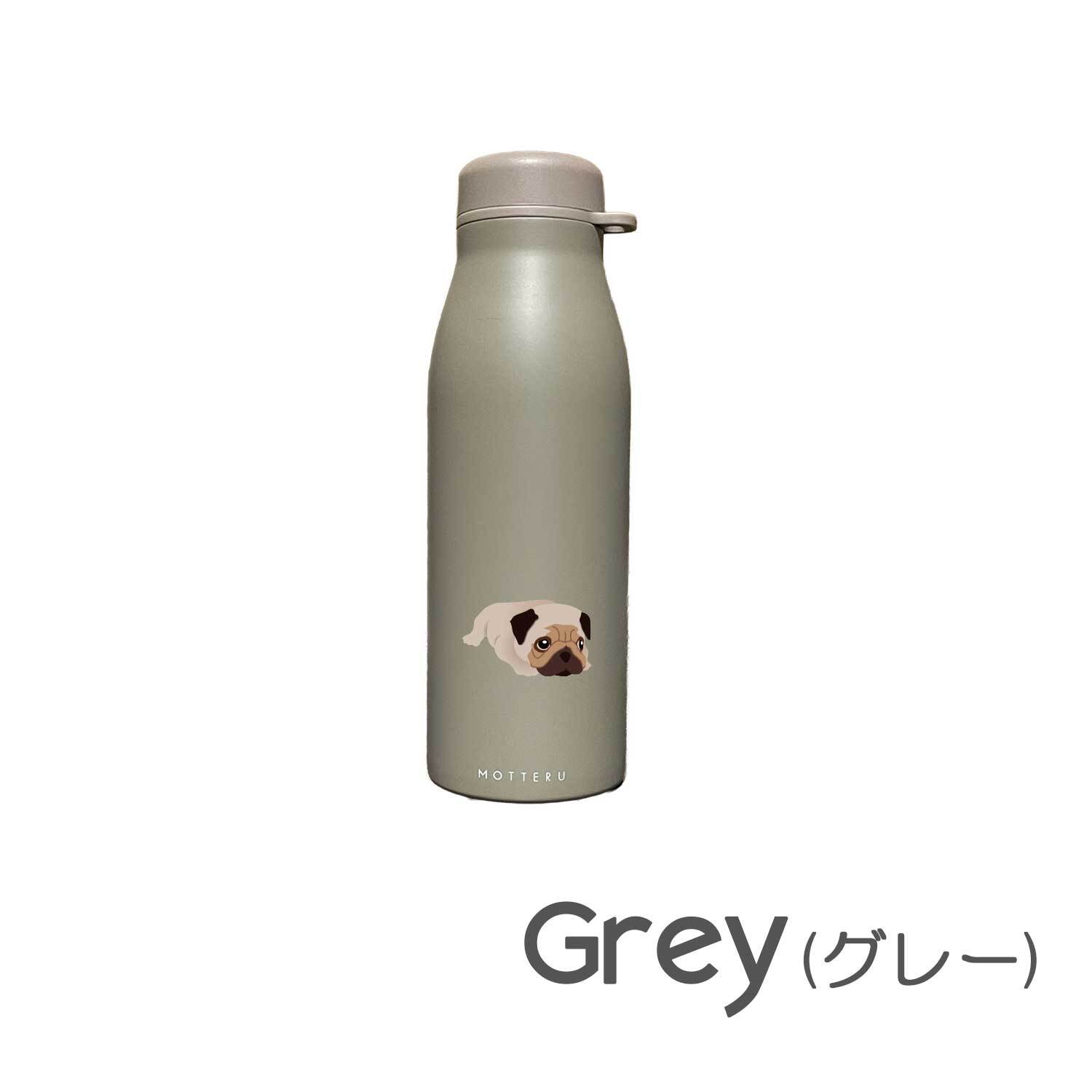 パグ ショルダー ステンレスボトル 500ml 保温 保冷 ステンレス 真空 断熱 二重構造 水筒 マイボトル カラビナ ベルト ストラップ オリジナル ブルドッグ 犬 ペット
