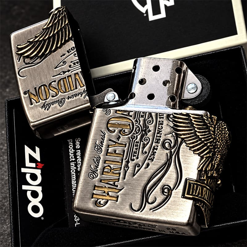 ジッポライター ハーレーダビッドソン ZIPPO かっこいい アンティーク シルバー＆ゴールド 金銀 古美仕上げ 3面メタル 鷲 日本国内限定モデル メンズ ギフト