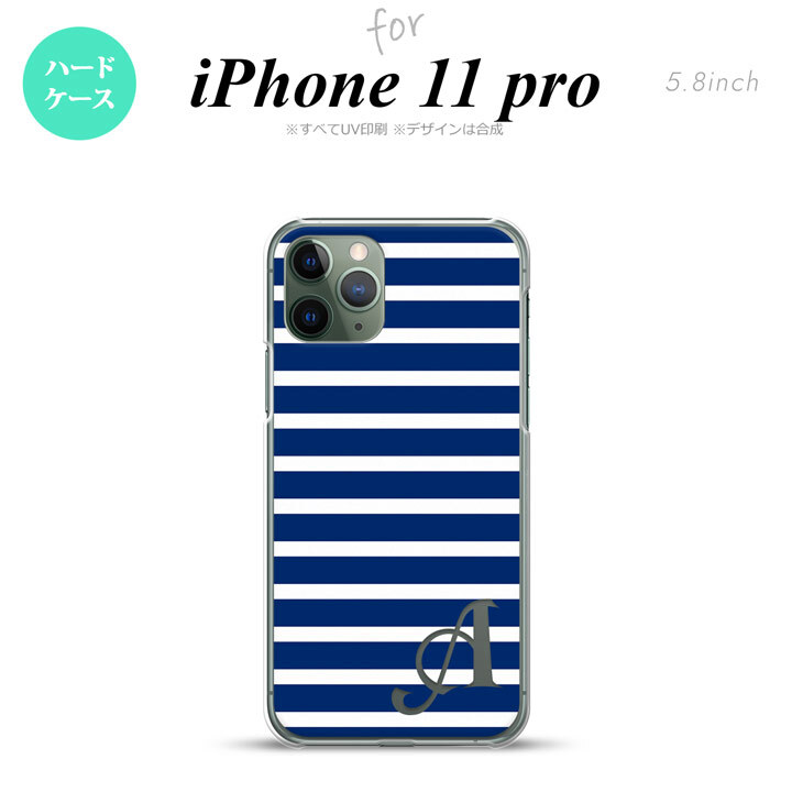 iPhone11Pro iPhone11 Pro スマホケース ハードケース ボーダー 青 白 +アルファベット メンズ レディース nk-i11p-709i