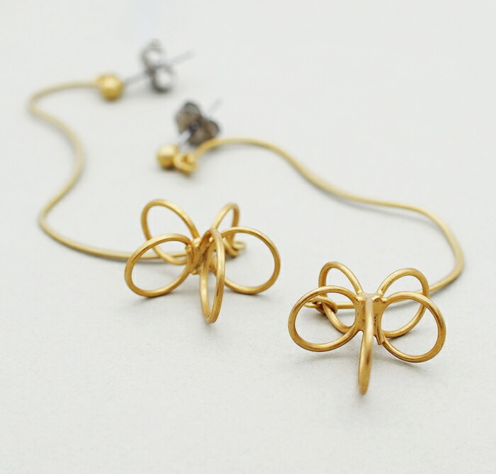 【在庫限り】真鍮×アンティークゴールド×チタンポスト ワイヤー フワラー 花 ロング ピアス スタッド 大ぶり 秋 個性的 イエロー ゴールド 落ち着き 大人 全品1個ずつバラ売り プレゼント