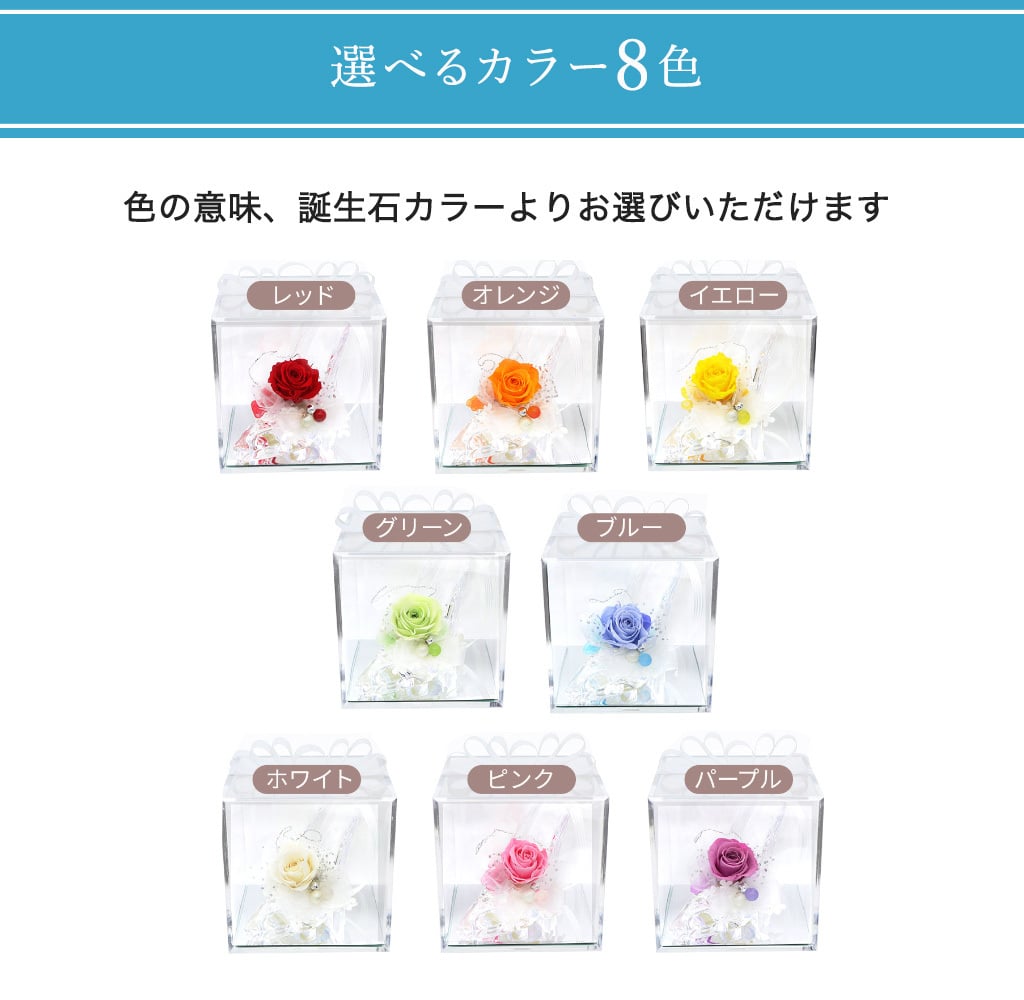ガラスの靴 プリザーブドフラワー 花 【8色から選べる】 天然石 カルセドニー ｜ 誕生日 プレゼント 女性 彼女に人気のシンデレラ風フラワーギフト ｜ 推しカラー 赤 青 ピンク 紫 黄色 緑 白 オレンジ ケース入り リボン付 花婚式 結婚4周年 【花ソムリエ】