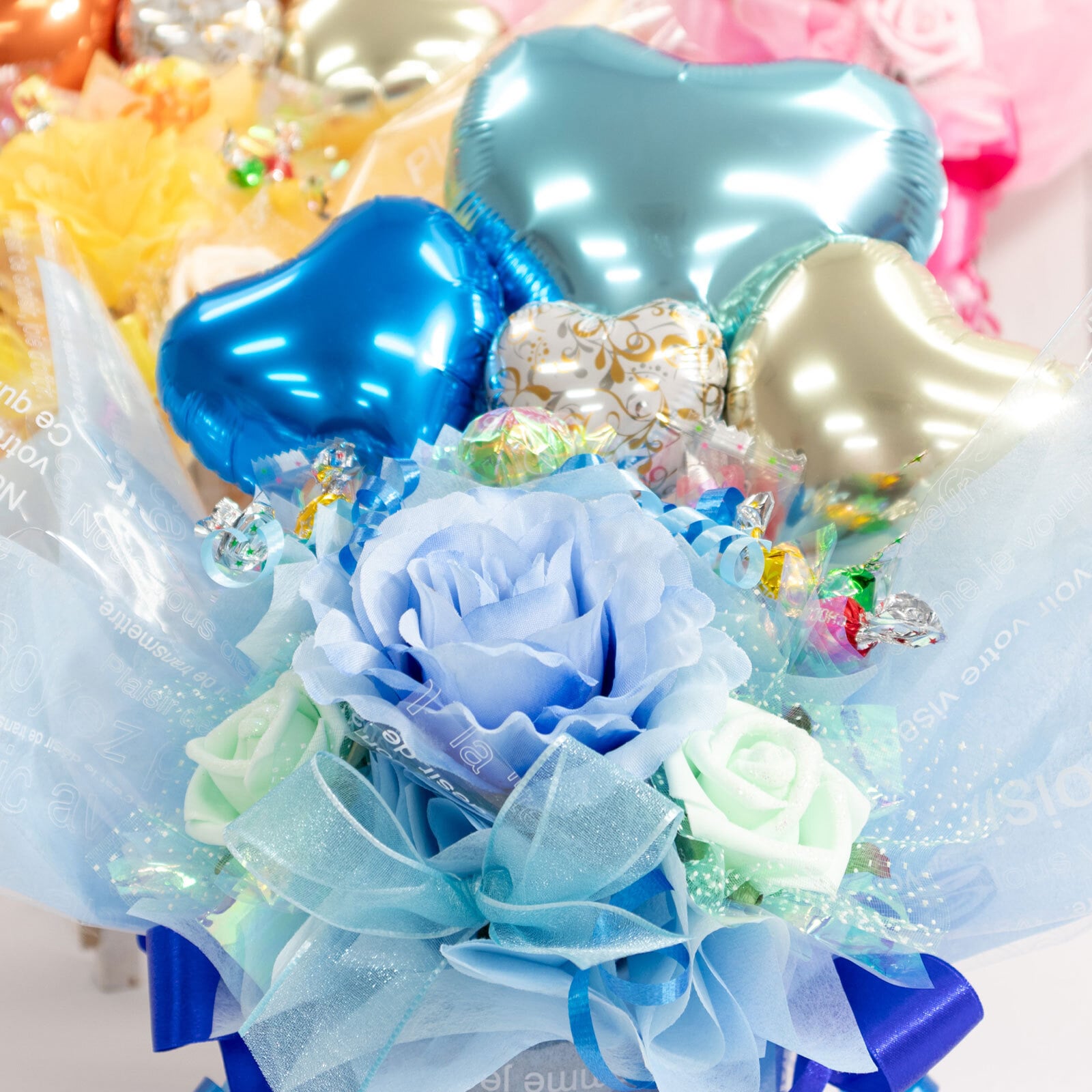 キャンディー バルーンフラワー アレンジ 花 プレゼント 卒業 卒園 造花 ブーケ ギフト オレンジ ピンク 水色 誕生日 女性 友達 退職祝い 上司 還暦祝い 結婚記念日 母の日 両親 子供会 推し活 推しカラー カスタム 選べる 風船  送料無料（一部地域除外）