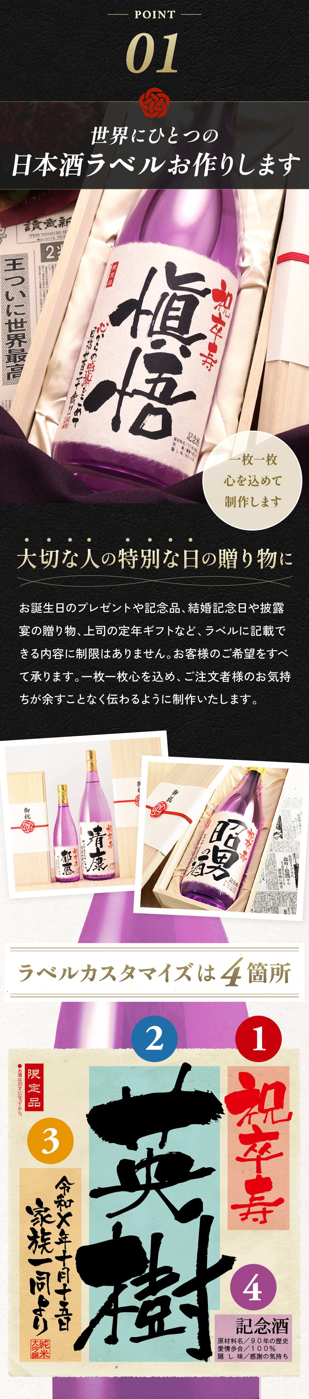 卒寿祝い プレゼント 90年前の新聞付き 名入れ日本酒 1800ml 紫色ちゃんちゃんこセット ギフト 誕生日 敬老の日 贈り物 男性 女性 両親 即日発送 【紫龍】