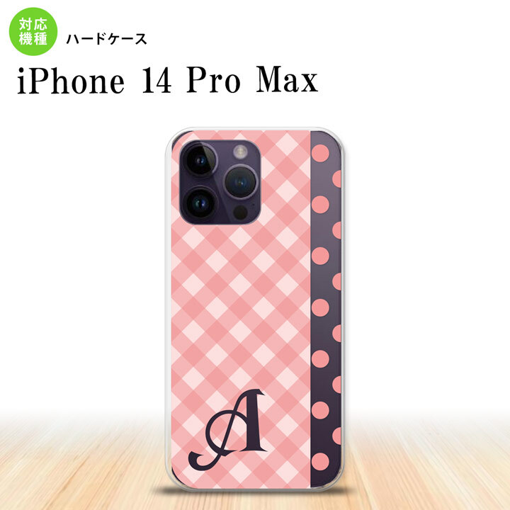 iPhone14 ProMax iPhone14 Pro Max スマホケース 背面ケース ハードケース チェック ドット ピンク +アルファベット 2022年 9月発売 nk-i14pm-1521i