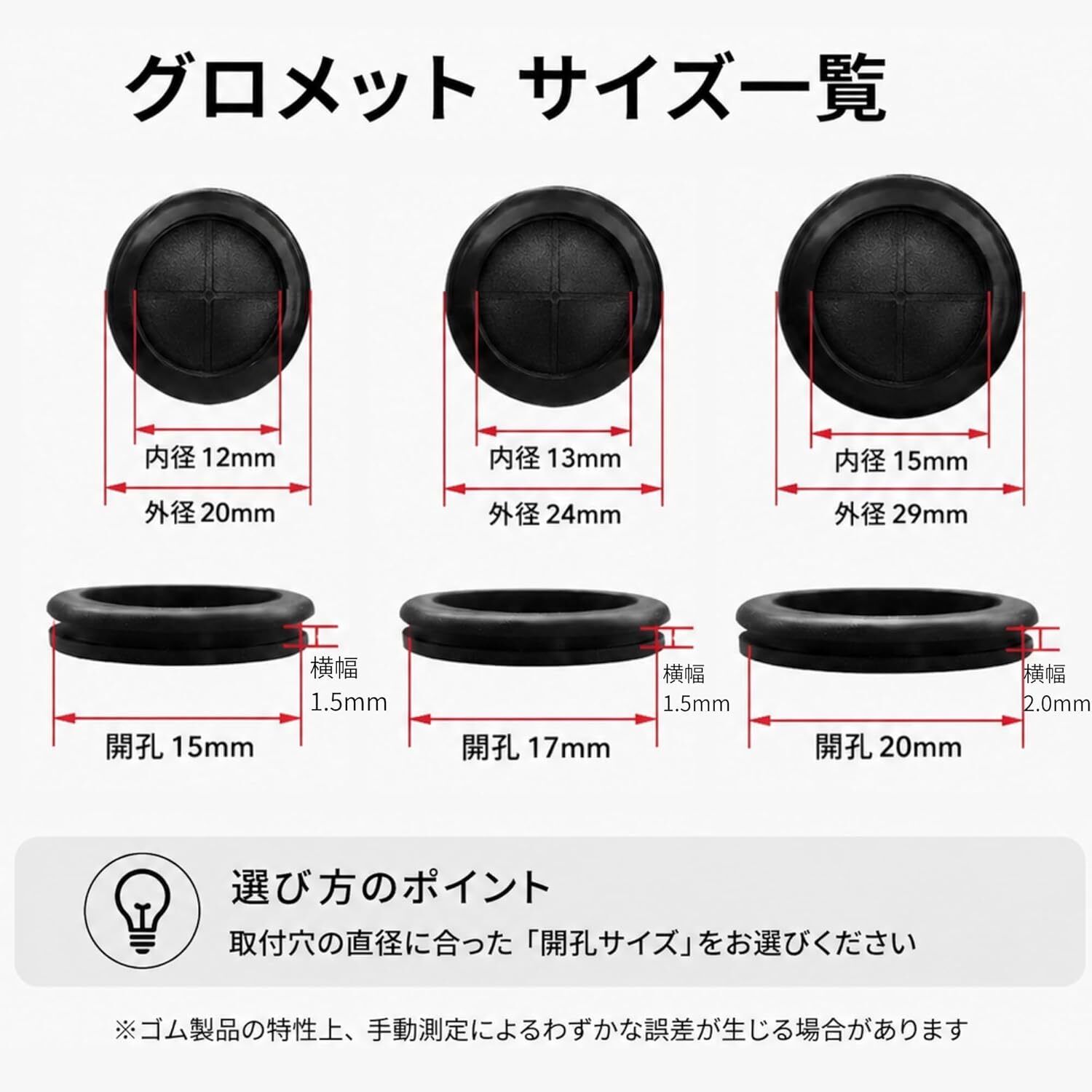グロメット ゴムブッシング 内径12mm/13mm/15mm 穴径20mm/24mm/29mm 防水 配線保護 振動吸収 高耐久 20個セット NB0H4DZDLKV