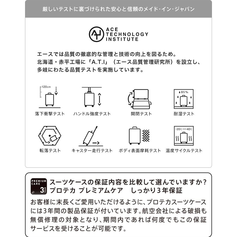 【PROTECA】02422 スーツケース キャリーバッグ キャリーケース ユニセックス シンプル プロテカ ブラック ブルーグレー ホワイト シトラスイエロー 使いやすい かっこいい おしゃれ お出かけ 旅行 修学旅行 大容量 高性能 日本製
